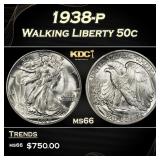 1938-p Walking Liberty Half Dollar 50c Grades ms66
