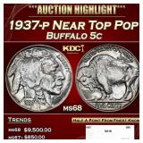 1937-p Buffalo Nickel Near Top Pop 5c ms68 SEGS