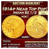 1914-p Gold Indian Quarter Eagle Near Top Pop! $2