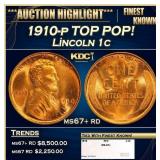 1910-p Lincoln Cent TOP POP! 1c ms67+ rd SEGS