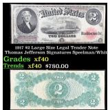 1917 $2 Large Size Legal Tender Note Thomas Jeffer