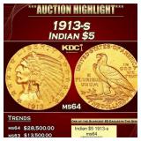 1913-s Gold Indian Half Eagle $5 ms64 USCG