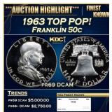 1963 Proof Franklin Half Dollar TOP POP! 50c pr69