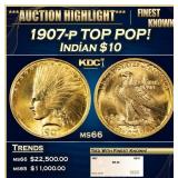1907-p Gold Indian Eagle TOP POP! $10 ms66 SEGS
