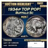 1934-p Buffalo Nickel TOP POP! 5c ms67+ SEGS