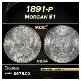 1891-p Morgan Dollar $1 Grades ms64