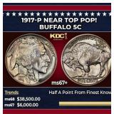 1917-p Buffalo Nickel Near Top Pop! 5c ms67+ SEGS