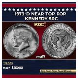 1973-d Kennedy Half Dollar Near Top Pop 50c ms67 S
