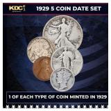 1929 5 Coin Date Set, 1 Of Each Type Of Coin Minte