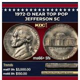1972-d Jefferson Nickel Near Top Pop 5c ms66+ 5fs