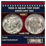 1939-d Mercury Dime Near Top Pop! 10c ms68 FSB SEG