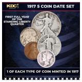 1917 5 Coin Date Set, 1 Of Each Type Of Coin Minte