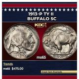 1913-p Ty II Buffalo Nickel 5c Grades ms65