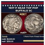 1937-p Buffalo Nickel Near Top Pop 5c ms67+ SEGS