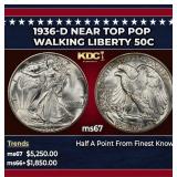 1936-d Walking Liberty Half Dollar Near Top Pop 50
