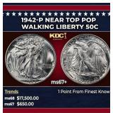 1942-p Walking Liberty Half Dollar Near Top Pop 50