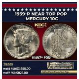 1939-p Mercury Dime Near Top Pop 10c ms67+ FSB SEG