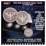 1915-1916 Barber Final Year 3 Coin Set, 1 of Each
