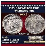 1939-s Mercury Dime Near Top Pop 10c ms67+ FSB SEG