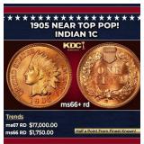 1905 Indian Cent Near Top Pop! 1c ms66+ rd SEGS