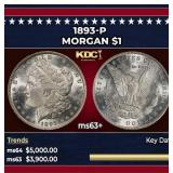 1893-p Morgan Dollar $1 ms63+ USCG