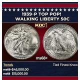 1939-p Walking Liberty Half Dollar TOP POP! 50c ms