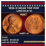 1936-d Lincoln Cent Near Top Pop 1c ms67+ rd SEGS