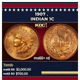 1907 Indian Cent . 1c ms65+ rd SEGS