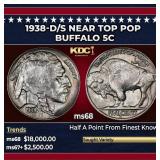 1938-d/s Buffalo Nickel Near Top Pop 5c ms68 SEGS