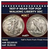 1937-p Walking Liberty Half Dollar Near Top Pop 50