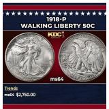 1918-p Walking Liberty Half Dollar 50c ms64 SEGS
