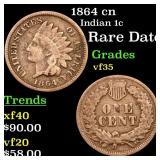 1864 cn Indian Cent 1c Grades vf++