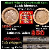Mixed small cents 1c orig shotgun roll, 1917-d Whe