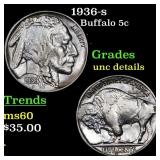 1936-s Buffalo Nickel 5c Grades Unc Details