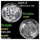 1935-d Mercury Dime 10c Grades Select Unc