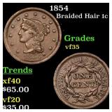 1854 Braided Hair Large Cent 1c Grades vf++