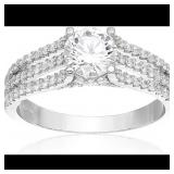 Sterling Silver Rhodium Solitaire 3 - Row Pave Spl
