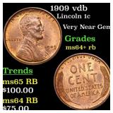 1909 vdb Lincoln Cent 1c Grades Choice+ Unc RB