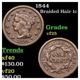 1844 Braided Hair Large Cent 1c Grades vf+