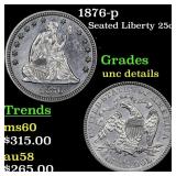 1876-p Seated Liberty Quarter 25c Grades Unc Detai