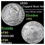 1830 Capped Bust Half Dollar 50c Grades vf++