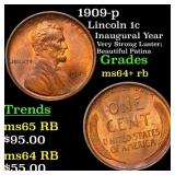 1909-p Lincoln Cent 1c Grades Choice+ Unc RB