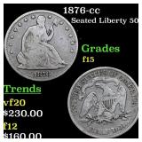 1876-cc Seated Half Dollar 50c Grades f+