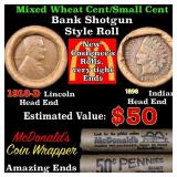 Mixed small cents 1c orig shotgun roll, 1918-d Whe