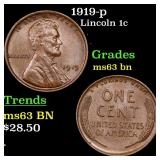 1919-p Lincoln Cent 1c Grades Select Unc BN