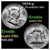 1954-p Franklin Half Dollar 50c Grades Select Unc