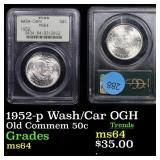 1952-p Wash/Car Old Commem Half Dollar 50c Graded