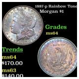1887-p Rainbow Toned Morgan Dollar $1 Grades Choic