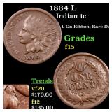 1864 L Indian Cent 1c Grades f+