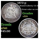 1872-p Seated Liberty Half Dime 1/2 10c Grades vf+